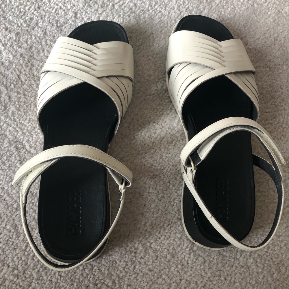 Camper Cream Leather Sandals